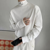 Advbridge Mens y2k casual metal decorated high collar shoulder pad long sleeve T-shirt autumn genderless fashion trend simple top unisex