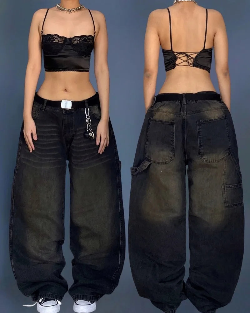 Advbridge Y2K Street New Fashion Blue Washed Baggy Jeans Women Harajuku Style Vintage Hip Hop Popular Gothic High Waist Wide Leg Pants