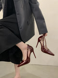 ADVBRIDGE  -  Burgundy Heels 11cm Ladies Party Shoes Black Patent Leather Stiletto High Heels  Classy Dress Shoes Women Summer Pumps Damen