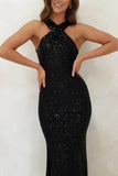 ADVBRIDGE  -  Party Dresses For Women Sexy Sequin Night Robe Off Shoulder Sleeveless Bodycon Evening Maxi Dress Clothing New Year Dress