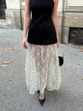 ADVBRIDGE  -  Elegant Lace Printed Patchwork Dresses Women Retro Perspective Sleeveless O-neck Long Dress Lady Spring Chic Street Party Robes