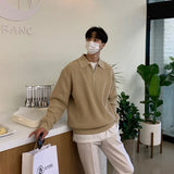 Advbridge Fall Men's Luxury Polo Neck Knit Pullover Sweater Casual Korean Stretch Zipper Solid Color Long Sleeve Loose Popular Knitwear