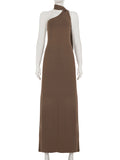ADVBRIDGE  -  Elegant Fashion Solid Scarf Collar Split Dress Slim Solid One-Shoulder Sleeveless Maxi Dresses For Women 2025 Summer
