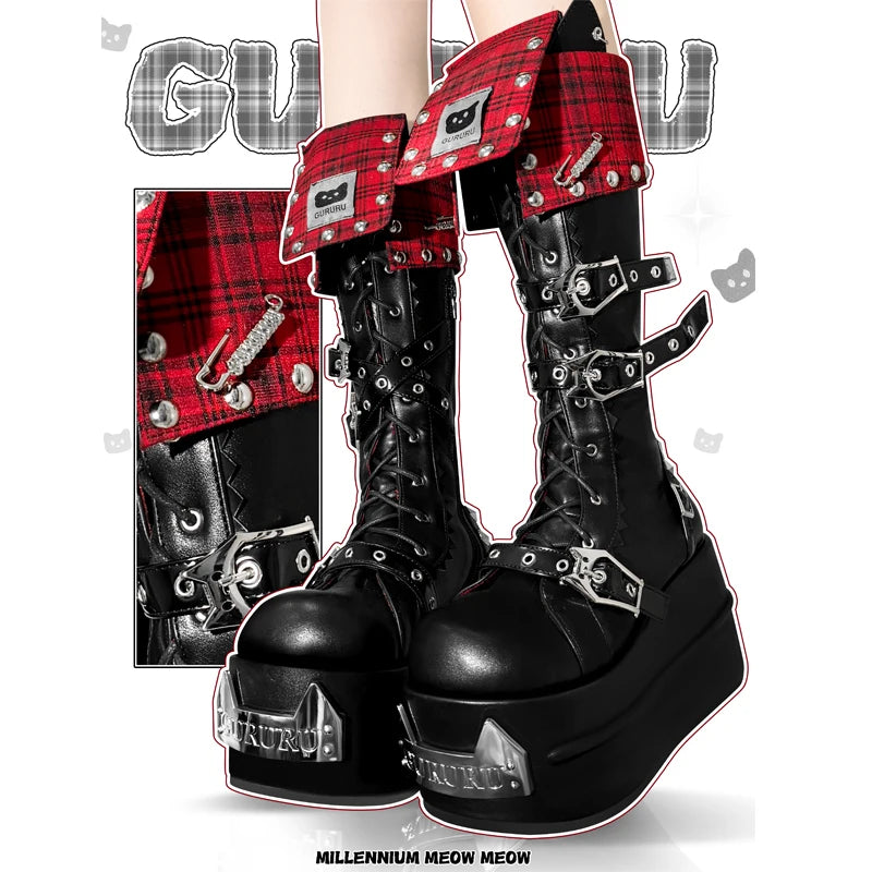 Advbridge Harajuku Cat Gururu Original Y2k Subculture Thick Bottom Knight Fashion Boots Lolita Retro Girl Boots