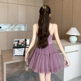 ADVBRIDGE  -  Purple Sweet Romantic Fairy Vestidos Mujer Bras Sexy Elegant Strap Dresses for Women Cute Mesh Princess Dress Ladies Summer Sale