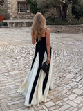 Advbridge Black Beige Patchwork Summer Women's Dress Spaghetti Strap A-line Pleated Party Vestidos Sleveless Beach Casual Dress