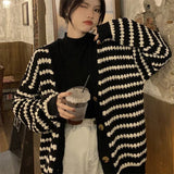Advbridge Harajuku Xiaoxiang Knitted Cardigan Autumn 2024 Style Temperament With Chic Lazy Striped V-Neck Thick Sweater Coat Women Trend