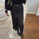 ADVBRIDGE  -  Women's  High Waist Mini Skirt See Through Mesh Hem Package Hip Skirts A Line Hem Pleated Skirt 2025 New Lady Fashion Clothing