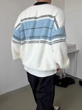 Advbridge Fall Men Casual Lapel Furry Pullover Winter Long Sleeve Zip Sweater Youth Contract Color Striped Knitwear Knit Polos Shirts