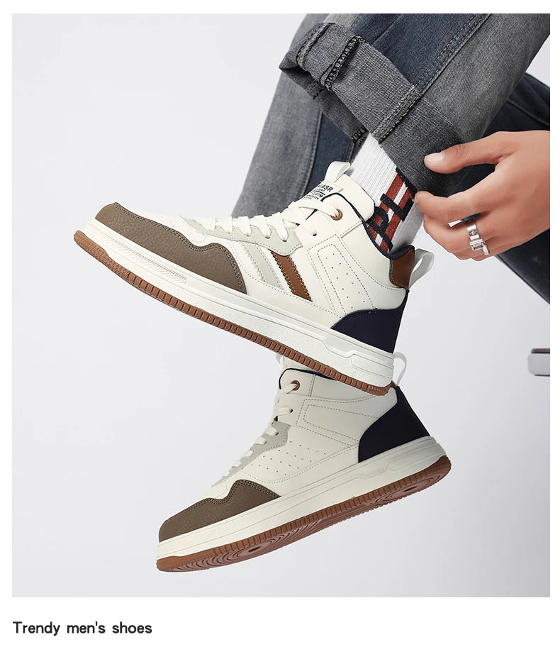 Advbridge Spring Leather Casual Sneakers Men Skateboarding Shoes Male Fashion Non-Slip Comfortable Flat Vulcanize Shoes