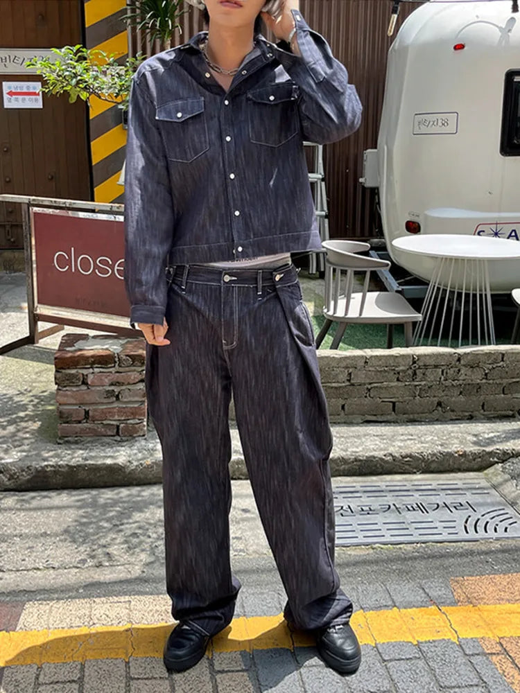 Advbridge Men's Wear Long Sleeve Denim Coat Causal 2024 Spring Autumn Washed Straight Jeans Suit Korean Fashion Two Pieces Set