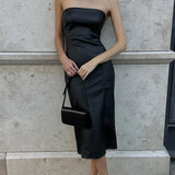 ADVBRIDGE  -  Vintage Strapless Sexy PU Leather Mini Dress Women Fashion Off-shoulder Backless High Waisted Split Dresses 2025 Party Wear
