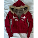 Advbridge Street vintage alphabet print plus fleece hoodie woman y2k Goth original fashion coat Cardigan Spice casual loose sport coat