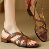 ADVBRIDGE  -  Women's cow leather narrow band patchwork slingback open toe summer flats sandals soft comfortable female gladiator sandals shoe