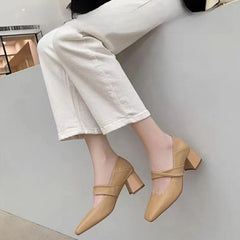 Advbridge  -  New Women Mary Jane Shoes Women Fashion Shallow Thick Heel Shoes 2024 Spring Ladies Elgant Paryt Pumps