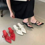 ADVBRIDGE  -  Women Thin Low Heels Slippers Sandal Outdoor Slip On Flip Flops New Brand Narrow Band Sandal For Party Elegant Pointed Toe Pumps