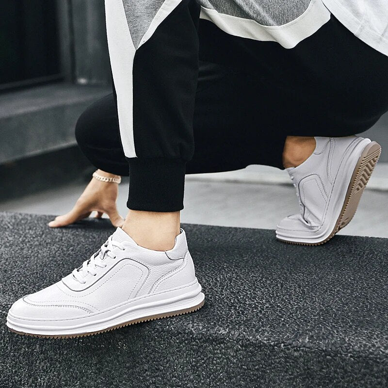 Advbridge New Cow Leather Men Casual Shoes Fashion Sneakers Men Shoes Genuine Leather White Shoes