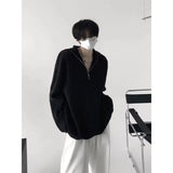 Advbridge Korean High Street Semi Zipper Pullover Sweater Mens Solid Color Hooded Knitted Sweater Lazy Style Design Jacket Couple Style