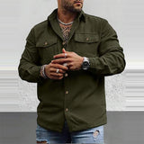 Advbridge Vintage Corduroy Shirts Winter Fall Breast Pockets Work T-Shirts Tops Solid Button Lapel Collar Cardigan Tees Men Clothing
