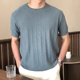 ADVBRIDGE  -  Light Mature Style Men's Light Luxury Ice Silk Knitted Polo Shirt New Trendy Brand Simple Vertical Pattern Droop Short Sleeves