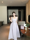 ADVBRIDGE  -  Spring Summer 2025 Pink Elegant Evening Woman Dress French Bow Pleated Square-Collar Length Dresses Abend Kleider New Vestidos