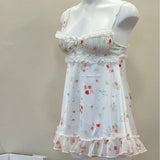 ADVBRIDGE  -  Beautiful Sexy Nightgowns Floral Printed Ice Silk Women's Sleepwear Sweet Lace Suspender Nightdress Pajama with Chest Pad