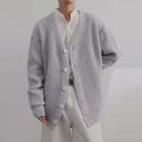 Advbridge Luxury Fleece Solid Knit Sweaters Coats Casual Streetwear Men Fashion Long Sleeve Button Jumper Tops Warm V-Neck Loose Cardigan