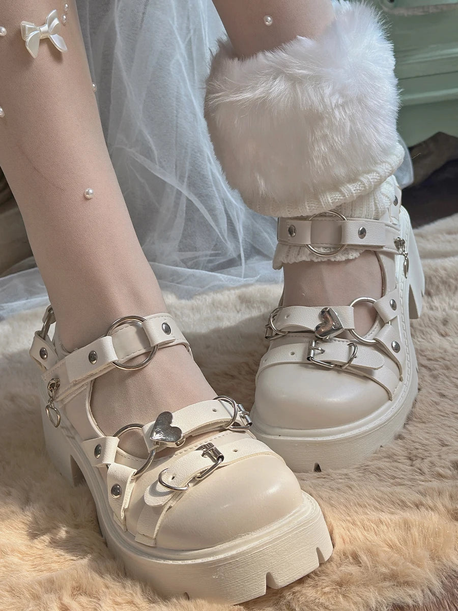 Advbridge Sweet Cool Lolita Shallow Single Shoes Sweet Girl Thick Bottom Height Boosting Buckle Y2k High Heels Round Head Shoes