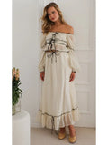 Advbridge  Off Shoulder Summer Women's Dress 2025 Lantern Sleeve Bowknot Beach Casual Dress Set 2pcs Outfit Maxi Dress Vestidos