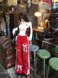 Advbridge Y2k Hot Girls Outfits 2 Piece Set Women Sweet Lace Crop Tops + Red Bow Trousers Autumn Street Harajuku Fashion Pants Sets New