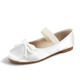 ADVBRIDGE  -  Elastic Band Silk Bow Ballet Flat Shoes for Women Round Toe Pink Bow Loafers Soft Soled Women Silk Deer Leather Shoes