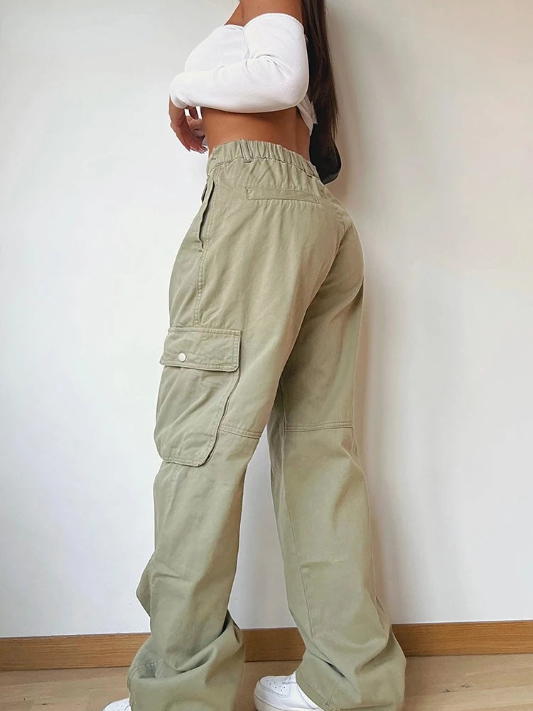 Advbridge Casual Baggy Wide Leg Sweatpants New Woman Zipper Pocket Cargo Pants Solid High Waist Vintage Joggers Trousers Streetwear