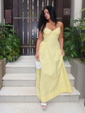 ADVBRIDGE  -  Fashion Solid V Neck Robes Chic Pleated Sleeveless Off Shoulder Puffy Long Dress New Women's Summer Vaction Beach Vestidos 2025