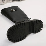 Advbridge Lucyever Fashion Buckle Knee High Boots Women Side Zipper Punk Knight Combat Boots Woman Pu Leather Thick Heels Long Botas