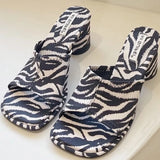 ADVBRIDGE  -  Fashion Square Toe Zebra Print Slide Sandals Shallow Chunky Heel Open Toe High Heels Summer Comfortable Non-slip Women Sandals
