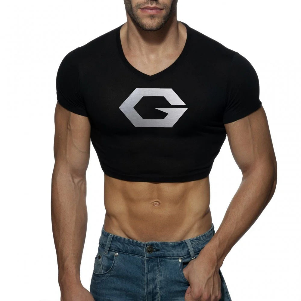 Advbridge Mens Male Club Round Neck T-Shirt Printing Crop Tops Summer Gym Running Sportswear Club Sexy Skinny Short Sleeve Cosplay Costume