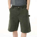 ADVBRIDGE  -  Men Denim Shorts Multi Pockets Design American Style Jeans Solid Color Trendy Straight Wide Leg Washed Male Bottoms 2025