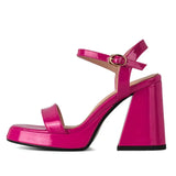 Advbridge Bright Green Yellow Open Toe Patent Leather Classic Summer New Women Shoes Dress Pumps Chunky High Heels Fashion Sandals