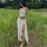 ADVBRIDGE  -  Lace-Up Suit for Women, Sweet Sexy Girl's Suit, Strapless and Asymmetry Dress, Prairie Chic, Summer