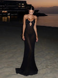 ADVBRIDGE  -  Elegant Black See Through Maxi Dress Chic Hollow Out V Neck Patchwork Off Shoulder Vestidos New Lady Summer Party Club Gown 2025