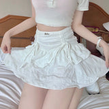 Advbridge Fairycore Ruffle Women Mini Skirt White Lace Sweet Kawaii Short Skirts Coquette Layered Pleated Korean Fashion Skirt