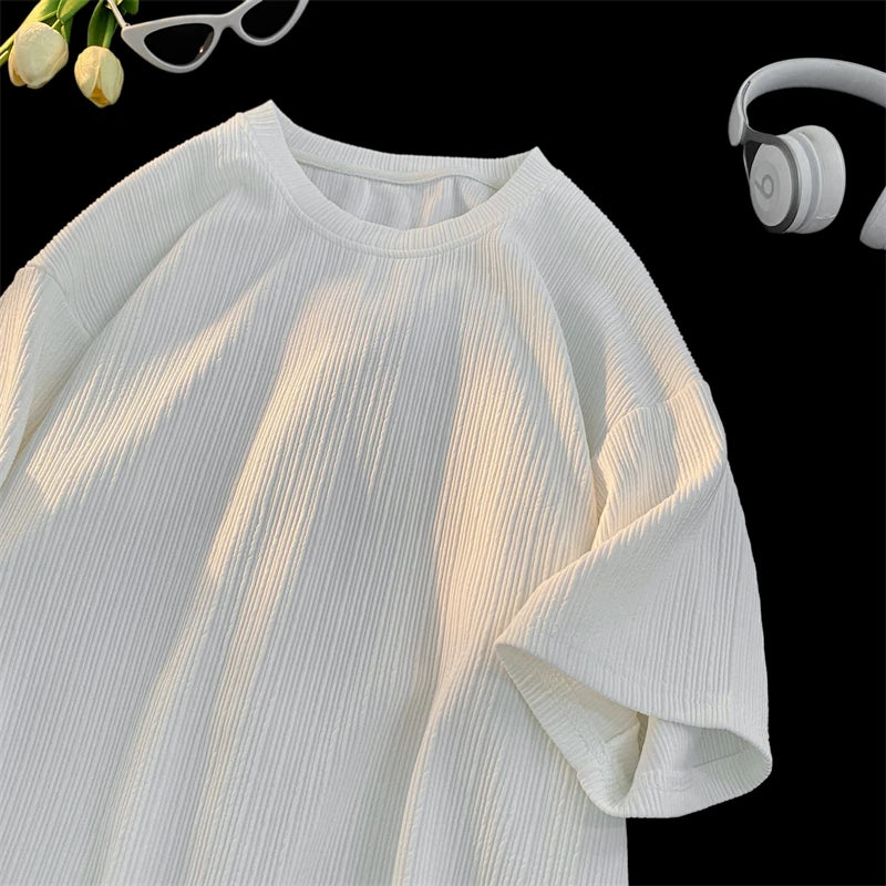 ADVBRIDGE  -  Men's Ice Silk Short Sleeve T-shirt Summer Thin Style Loose Fit Round Neck Quick Dry Sports Casual Half Sleeve Body Top Q42