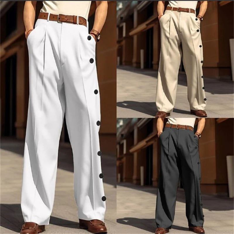 Advbridge Streetwear Solid Pockets Straight Pants Men Casual Loose Mid Waisted Trousers New Fashion Button Decoration Male Long Pants