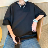 ADVBRIDGE  -  Male Loose T Shirts for Men Solid Color Funny Western Tee Shirt Fashionable Round Neck Graphic T-shirt Clothes Q267