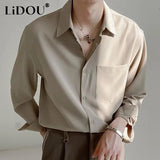 Advbridge Spring Autumn Trendy Fashion High-end Male Blouse Long Sleeve Simple Casual Chic Shirt Loose Drape Solid Color All Match Top Men