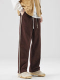 Advbridge New 290G Corduroy Sweatpants Men Korean Fashion Striped Banded Waist Drawstring Knitted Casual Pants Straight Trousers Male