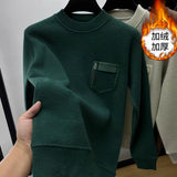 Advbridge Autumn Winter Men Trendy Vintage Simple Fleece Warm Sweatshirt Y2K Casual StreetwearHoodie Solid Long Sleeve Loose Pullover Tops