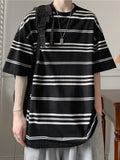 ADVBRIDGE  -  Summer Striped Men's T-shirt Loose Casual Daily Large Size O-Neck Street T-shirt Gym Fitness Short Sleeves T-shirts Q126
