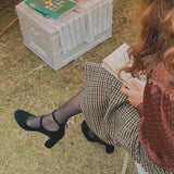 Advbridge New Black Suede Mary Janes Shoes Women Chunky Heel High Heels Women Round Toe Pumps Women Party Dress Shoes Zapatos De Mujer