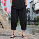 ADVBRIDGE  -  M-5XL Plus Mens Cotton Linen Capri Pants Light Loose 3/4 Long Shorts Elastic Waist Drawstring Harem Casual Beach Yoga Trousers